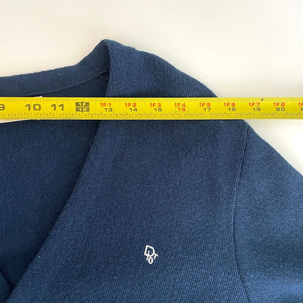Vintage 80s Christian Dior Monsieur Navy Blue Cardigan Sweater Grandpa Mens M - Picture 7 of 8